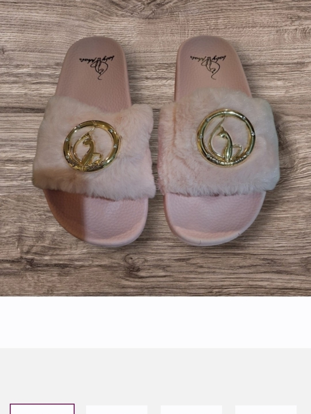 Baby Phat Blush Pink Faux Fur Logo Slide Sandals